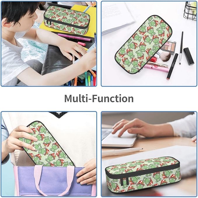 Cute Frog Red Mushroom Large Pencil Case With Zipper Compartments Stationery Pencil Bag For Kids Teens Students School Supplies