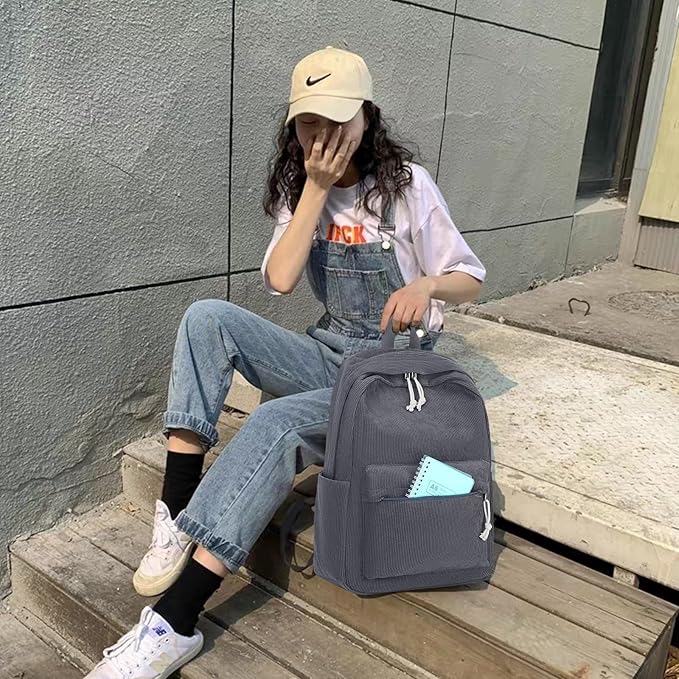 School Backpack for Teens Large Corduroy Bookbag Lightweight 15.6 inch Laptop Bag for Girls Women Casual High School College