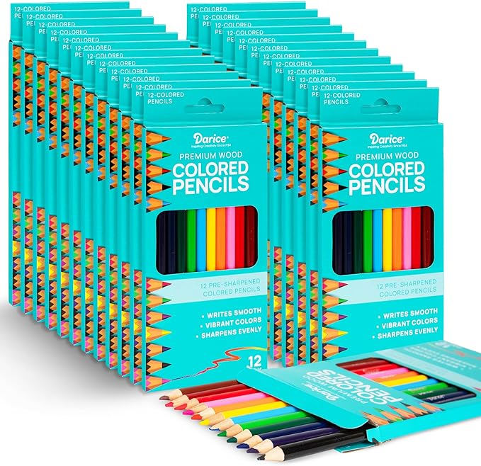 Darice Colored Pencils Bulk, 24 Packs (288 Count) 12 Colors, Pre-Sharpened Kid Coloring Book Pencils Set, Arts & Crafts Back to School Supplies for Kids