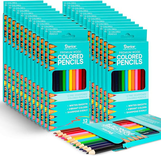 Darice Colored Pencils Bulk, 24 Packs (288 Count) 12 Colors, Pre-Sharpened Kid Coloring Book Pencils Set, Arts & Crafts Back to School Supplies for Kids
