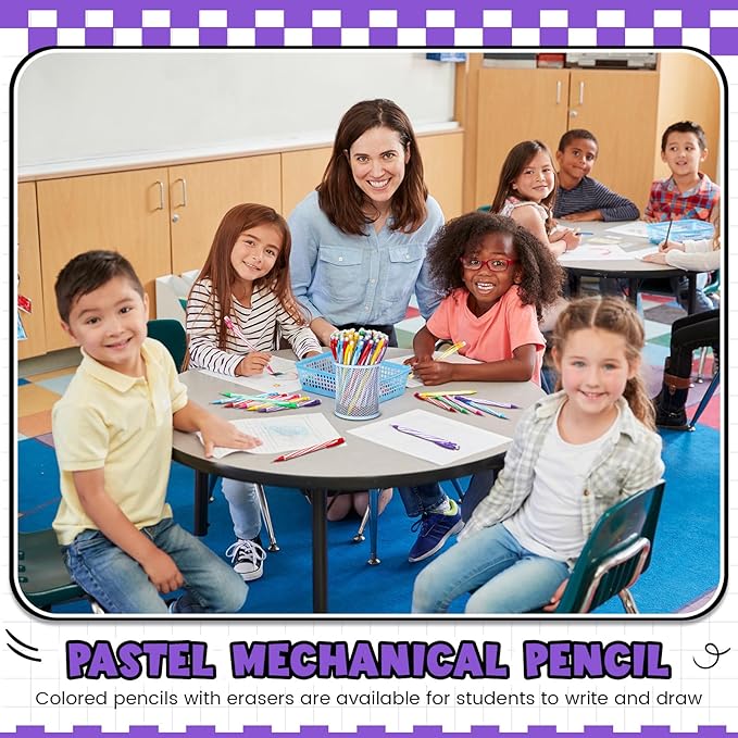 Colarr 200 Pcs Back to School 0. 7mm Mechanical Pencils with Eraser Bulk Colorful Cute Inkless Mechanical Pencils for Office Classroom School Student Writing Drawing Sketching(Stylish Style)
