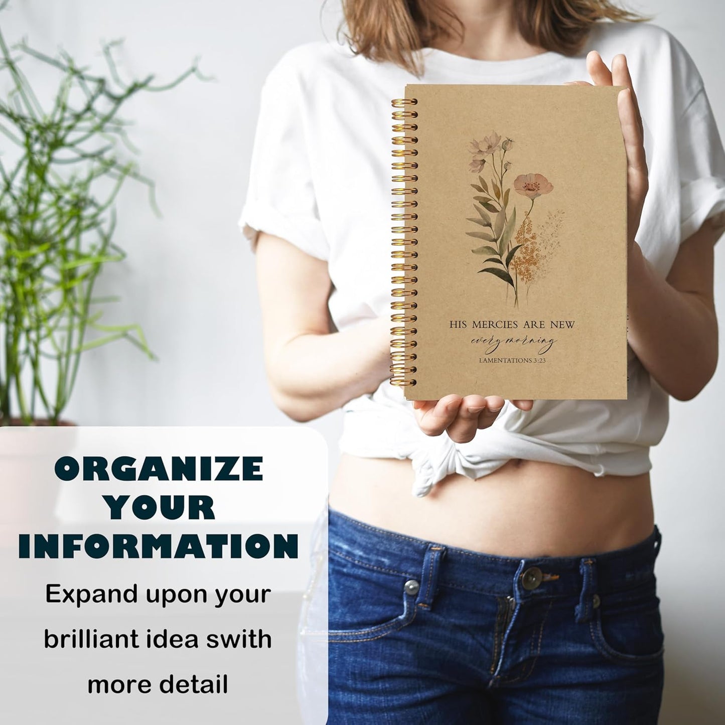 BearCake Floral Christian Notebook Journal, Christian Gifts for Women, Bible Notebooks for Note Taking, Bible Journaling Notebook, Hardcover Spiral Notebook 5.5x8.3 kraft paper