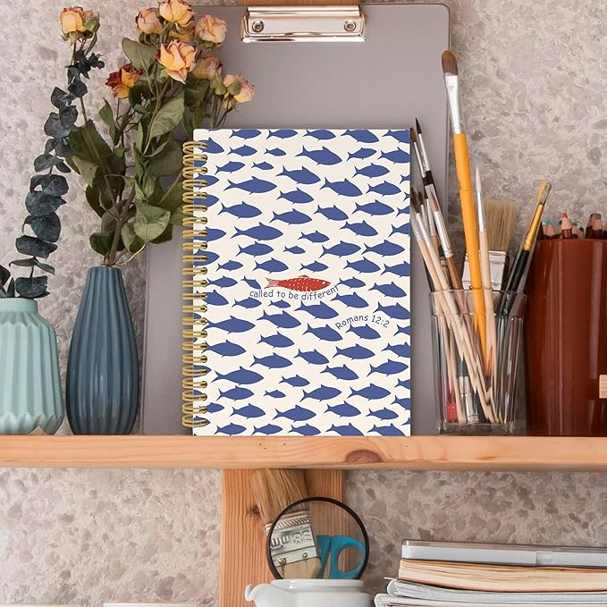 Christian Fish Spiral Notebook, Coastal Beach Bible Journaling Notebooks for Note Taking, Ocean Fish Hardcover Journals for Women Men 160 Pages 5.5 x 8.3 Inch, Christian Gifts for Women