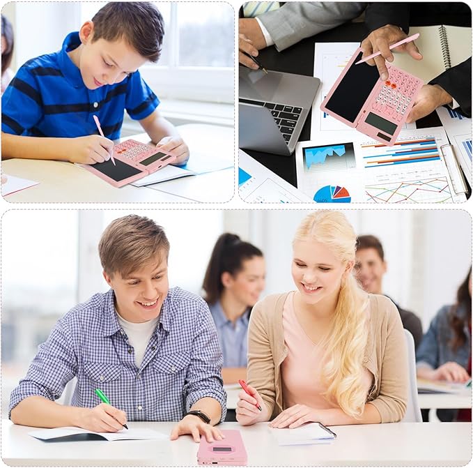 Scientific Calculators, Rudnia Pink Calculator with Alarm Clock, 417 Functions and Type-C Rechargeable, Ideal for Middle High School Students and Teachers (Pink)