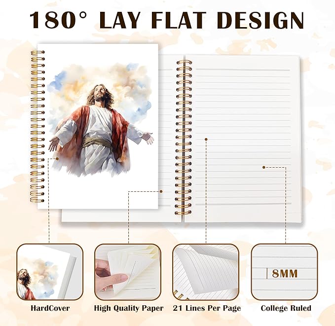 Qabliqo Jesus Christian Spiral Notebooks, Watercolor Jesus Journals for Writing, Christian Journal for Women Men, Faith Based Gifts, Retro Religious Notebook for Note Taking, 5.5x8.3 Inch