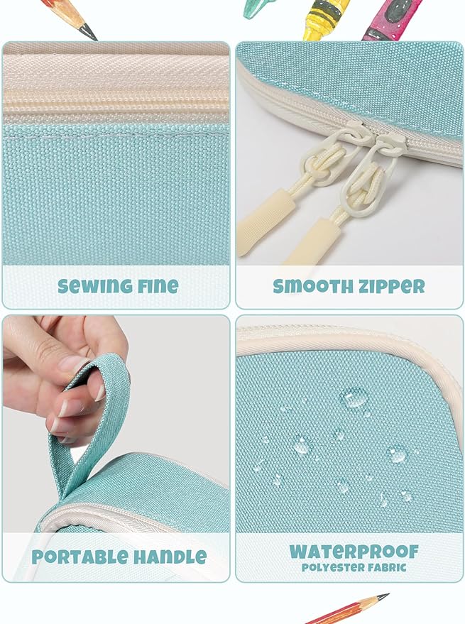 SUNEE Cute Pencil Case, Aesthetic Pen Pouch, Colored Large Pencil Bag with Zipper, Kawaii Stationery Storage and Organizer, School Supplies for Teen and Adult Girls, Mint Green