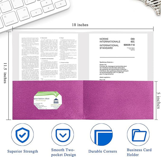 Zzrywuty 50 Packs Heavy Duty 2 Pocket Folders with Business Card Slot,Holds 100 Sheets Fits Letter Size File Folder Presentation Folder for School,Office,Home(Rose Purple)