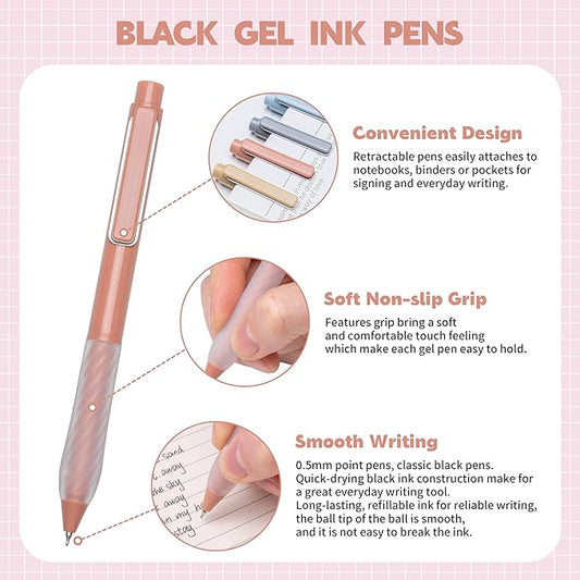 Gel Pens 0.5mm Point Pen Black Ink Smooth Writing Retractable Pen for Office,School Supplies,12-Count (Silver clip)