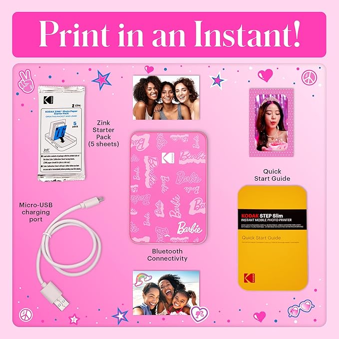KODAK x Barbie Instant Smartphone Barbie Photo Printer - Portable, Color, Wireless - Zink 2x3” Sticky-Back Photos - Print from iOS & Android Devices with Fun Editing App -Signature Style