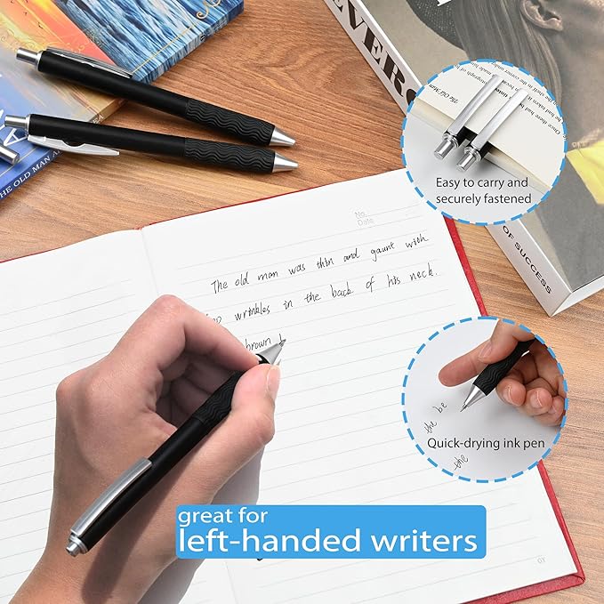 Black Gel Pens, 50 Pack Black Pens Bulk 0.5mm Black ink Fine Tip Pen, Smooth Writing, Click Gel Ink Roller Ball Pen for Office, nurses, families, and school diaries