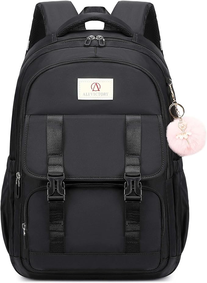 AO ALI VICTORY Laptop Backpack 16 Inch Kids Elementary Middle High School Bag College Backpacks Women Work Business Back Pack Travel Rucksack Large Bookbag for Teens Girls Womens Students,Black