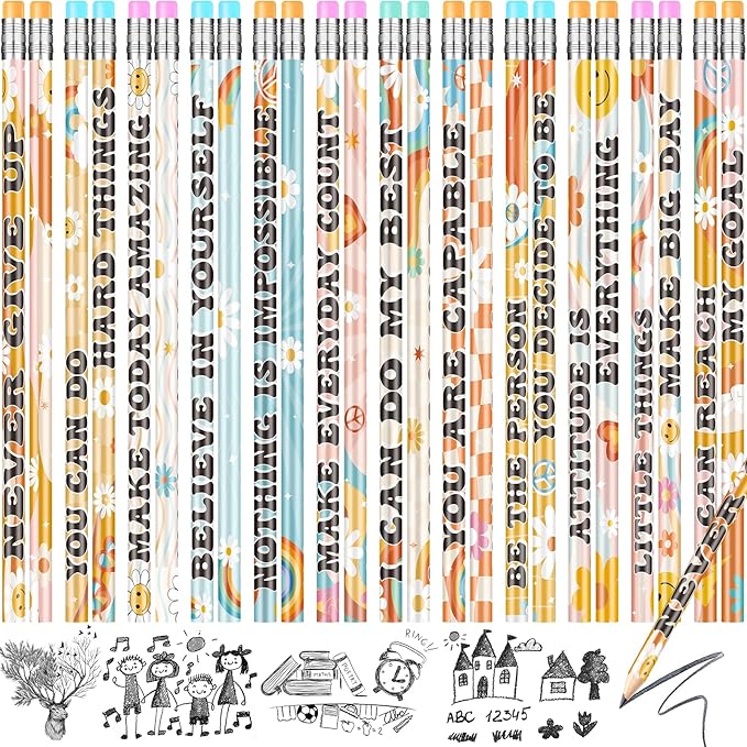 Ragnhild 200 Pcs Retro Motivational Pencils, Inspirational School Pencils for Classroom, Cute Wood Graphite Pencils with Encouraging Sayings, Back to School Supplies for Kids & Teachers
