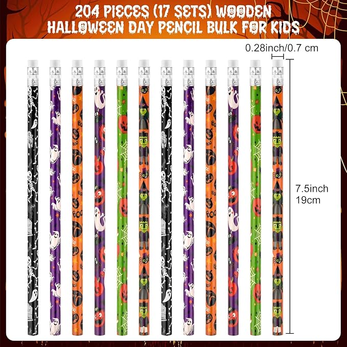 Zuazaor 200 Mixed-color Cute Wooden Pencils in Bulk with Eraser for Halloween Party Favors