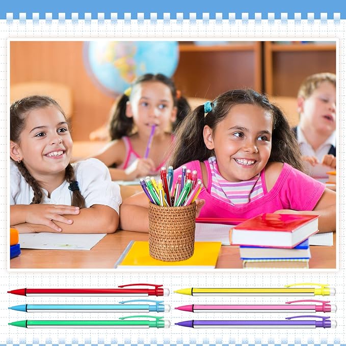 Colarr 200 Pcs Back to School 0. 7mm Mechanical Pencils with Eraser Bulk Colorful Cute Inkless Mechanical Pencils for Office Classroom School Student Writing Drawing Sketching(Classic Style)