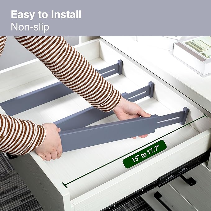 Utoplike 4 PCS Bamboo Kitchen Drawer Dividers(Fits 15"-17.7" Drawer Inner Size), Adjustable Drawer Organizers for Socks, Spring Loaded, Works in Drawer for Bedroom, Dresser