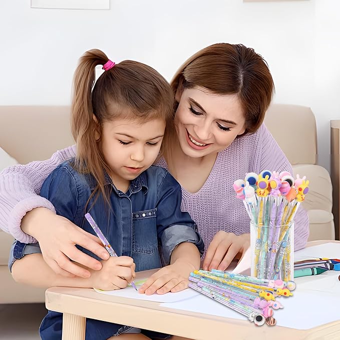 48 Pieces Cute Stackable Pencils for Kids Space Party Favors Translucent Multi Point Push Fun Cool Pencils Gifts for Classroom Rewards.