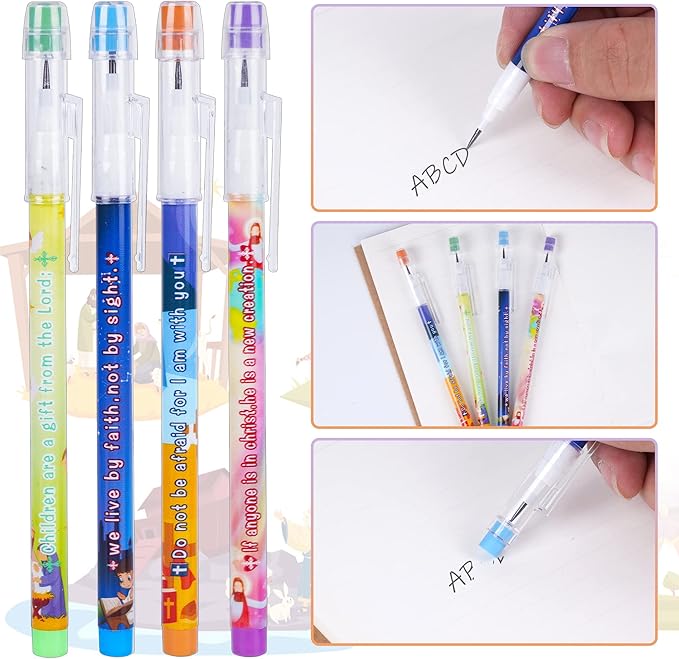 Kolewo4ever 48 Pieces HB Bible Verses Pencils Religious Pop Up Plastic Multipoint Pencil Multicolor Non Sharpening Stackable Pencils Religious Christian Pencil Sunday School Gifts
