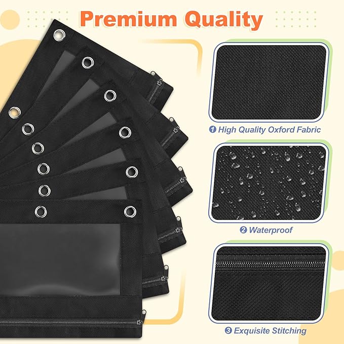 Shemira Pencil Pouch for 3 Ring Binder, 30 Pack Pencil Pouches Bulk, Binder Pencil Pouch with Smooth Zipper, Zipper Pencil Pouches, 3 Ring Binder Pencil Pouches, Clear Window Pencil Case,Black