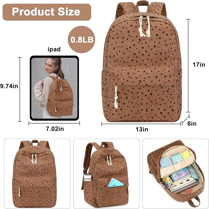 School Backpack for Teens Large Corduroy Bookbag Lightweight 15.6 inch Laptop Bag for Girls Women Casual High School College