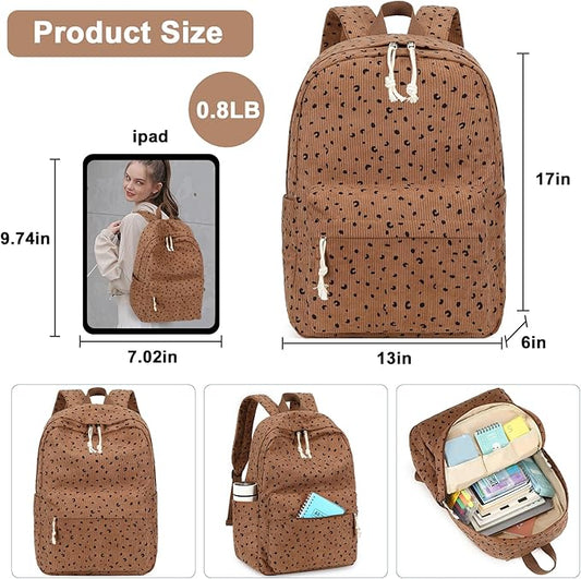 School Backpack for Teens Large Corduroy Bookbag Lightweight 15.6 inch Laptop Bag for Girls Women Casual High School College