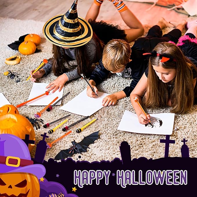 SANNIX 20pcs Halloween Cartoon Pens, Novelty Pumpkin Ghost Skull Bat Gel Ink RollerBall Pens for Halloween Birthday Party Favors Kids Gift School Home Supplies