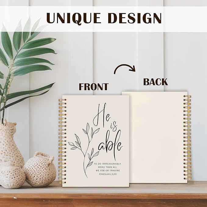 Qabliqo Christian Spiral Notebooks, Ephesians 3:20 Bible Journals for Writing, Religious Christian Journal for Women Men, He Is Able Bible Scripture Notebook for Note Taking, 5.5x8.3 Inch