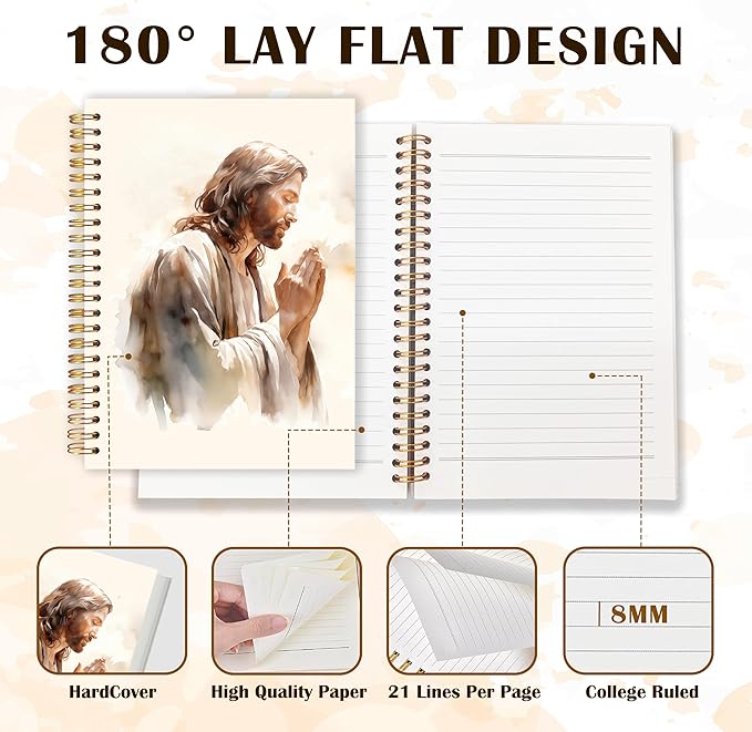 Qabliqo Christian Jesus Spiral Notebooks, Jesus Prayer Journals for Writing, Christian Journal for Women Men, Faith Based Gifts, Vintage Religious Notebook for Note Taking, 5.5x8.3 Inch