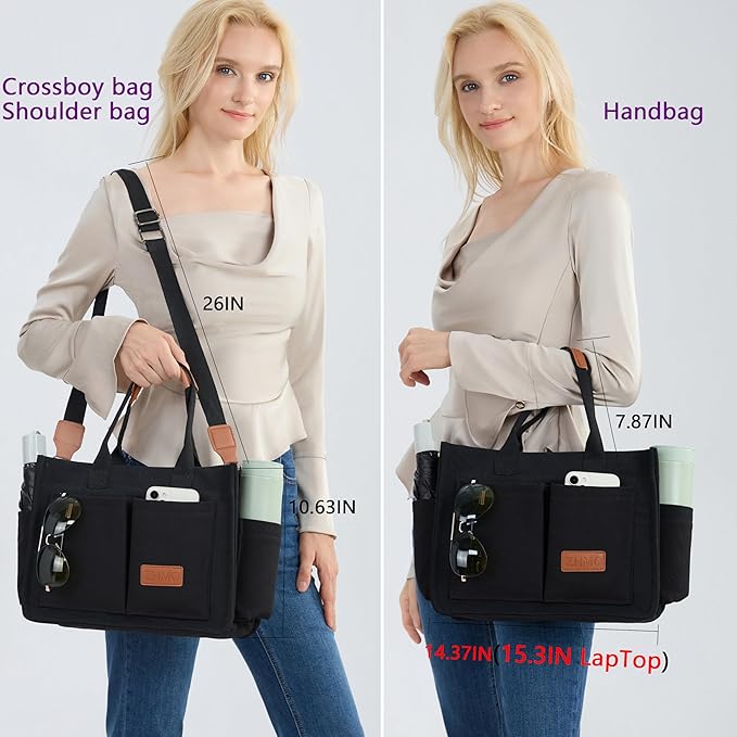 Tote Bag for Women With Compartments,Large Canvas Tote Women's Purse Crossbody Bags Work Laptop Book Bag Satchels Handbags