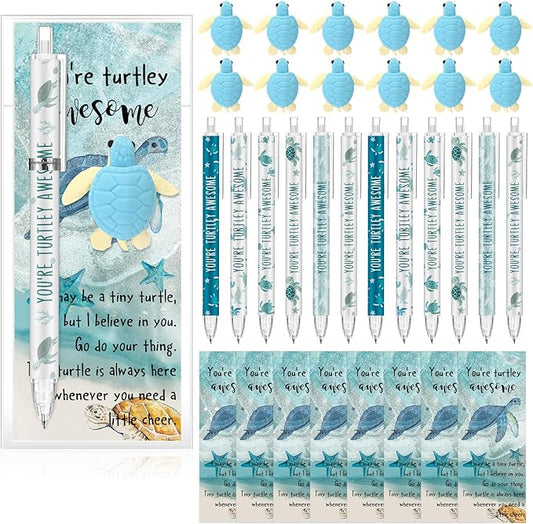 60 Sets Inspirational Turtle Gifts Bulk 6 Styles 0.7 mm Motivational Mechanical Pencils with Erasers Positive Cards Back to School Gifts for Student Teacher Coworker Office Supplies