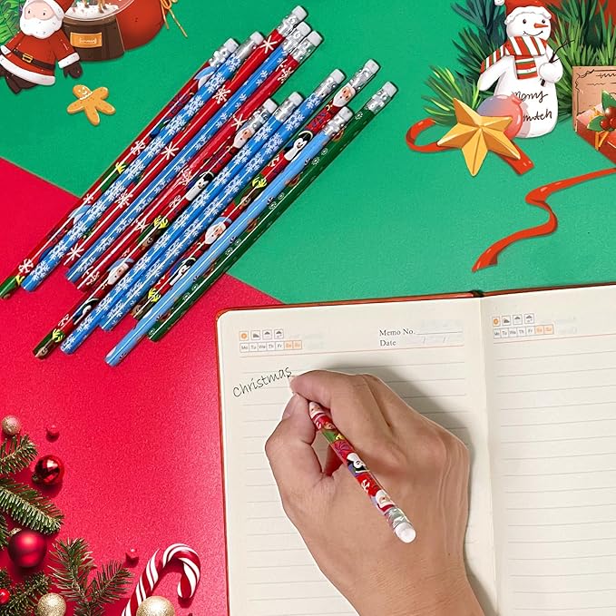 Zuazaor 200 Piece Christmas Pencils Student Mixed-color Cute Wooden Pencils in Bulk Pencils with Eraser Wood Graphite Pencil for Kids Girls Boys (Christmas Day)