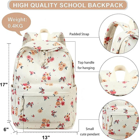 School Backpack for Teens Large Corduroy Bookbag Lightweight 15.6 inch Laptop Bag for Girls Women Casual High School College