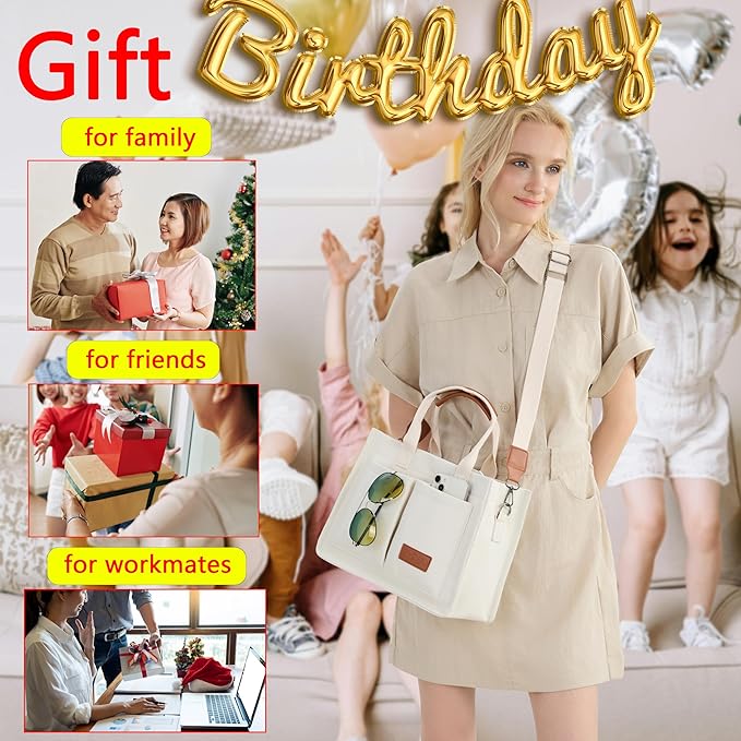 Tote Bag for Women With Compartments,Large Canvas Tote Women's Purse Crossbody Bags Work Laptop Book Bag Satchels Handbags