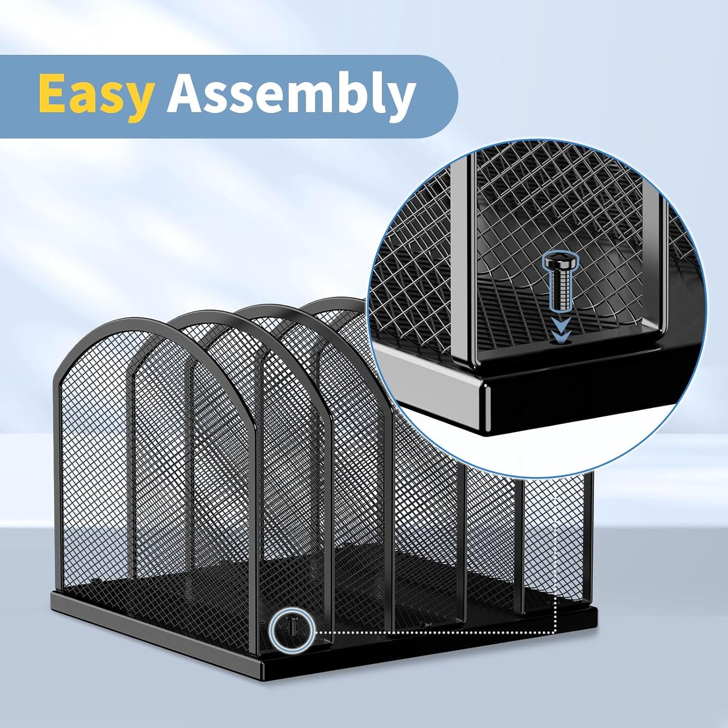 5-Section Vertical Desktop Organizer, 5-Section Mesh File Folder Stand Sorter for Office Home Classroom Organization (2, Black)