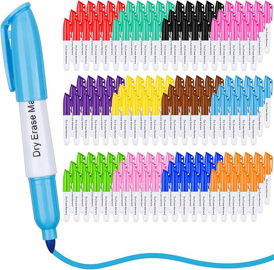 PerKoop 180 Pcs Mini Dry Erase Markers Fine Tip 3.5 Inch Erasable Whiteboard Markers with Cap Clips Low Odor Dry Erase Pen for School Office, Assorted Colors