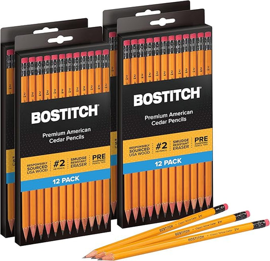 Bostitch Office Premium #2 Pencils, American Cedar Wood, Pre-Sharpened, HB Graphite, 48-Pack