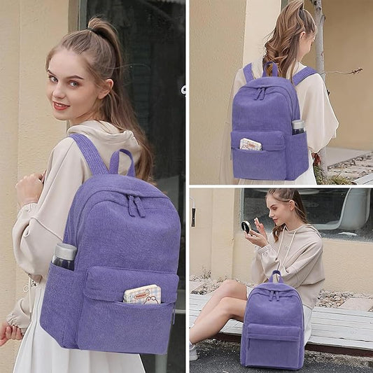School Backpack for Teens Large Corduroy Bookbag Lightweight 15.6 inch Laptop Bag for Girls Women Casual High School College