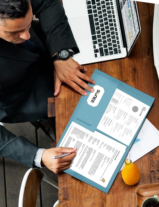 SUNEE Folders with Pockets (25 Pack, Warm Blue), 2 Pocket Folders Fit Letter Size, Paper File Folder for School Office Home Business, Textured Paper