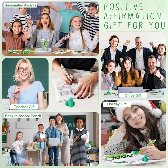 60 Sets Inspirational Pickle Gifts Bulk 6 Styles 0.7 mm Motivational Mechanical Pencils with Erasers Positive Cards Back to School Gifts for Student Teacher Coworker Office Supplies