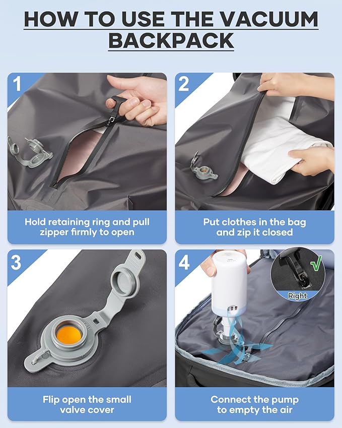 coofay Vacuum Backpack Travel with Pump Vacpack Travel Backpack with Vacuum System Compression Backpacks