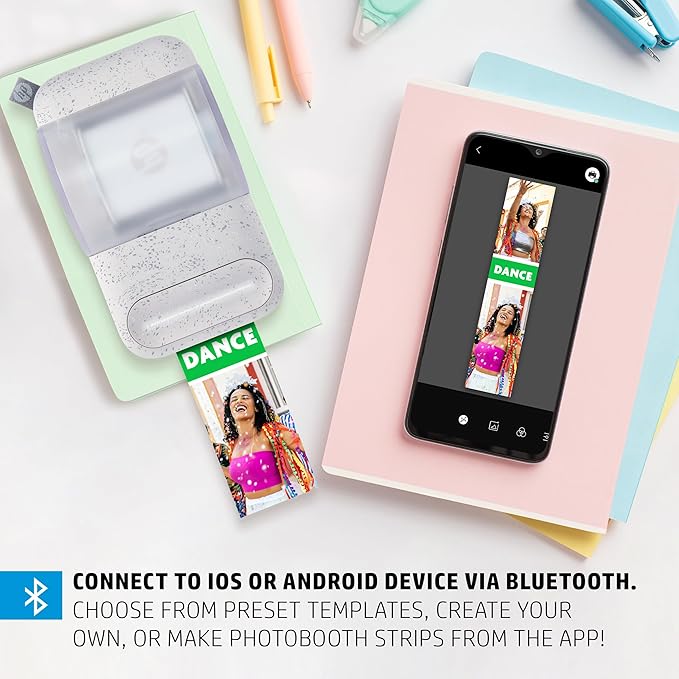 HP Sprocket Panorama Instant Portable Color Printer (White) 2” x .5”- 9” Zink Sticky-Backed Paper -Create Personalize Prints, Photobooth Strips, Labels & Custom Designs in The App