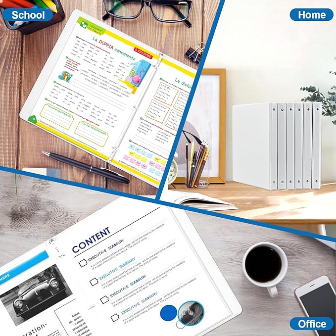 1/2 Inch 3-Ring Binder, 0.5-inch Round Ring Binder with 2 Inside Pockets, 12 Pack White Binders, Clear View CoverBinder Holds 8.5'' x 11''Paper for Office/Home/Back to School