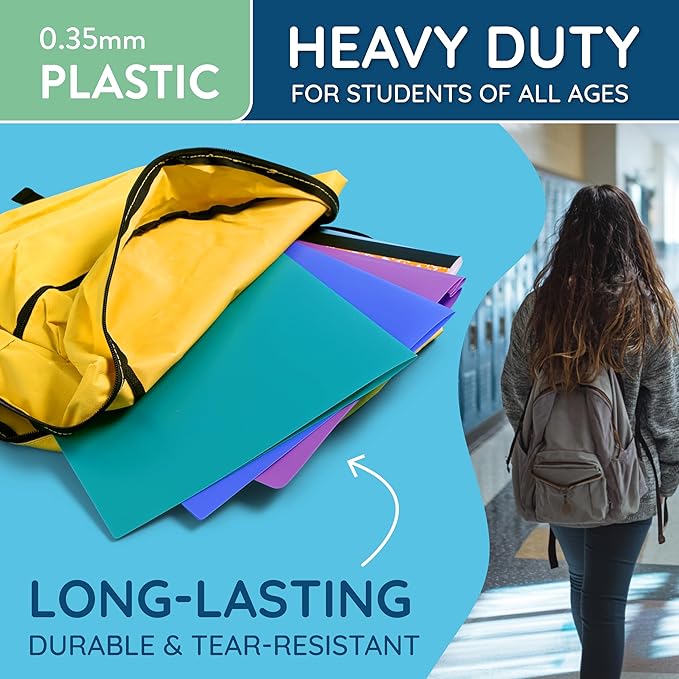 Blue Summit Supplies 30 Pack Two Pocket Plastic Folders Bulk, 2 Pocket Plastic Poly Folders, Bold Assorted Dark Colors, Black, Blue, and Red Color, Durable, Letter Size with Business Card Slot