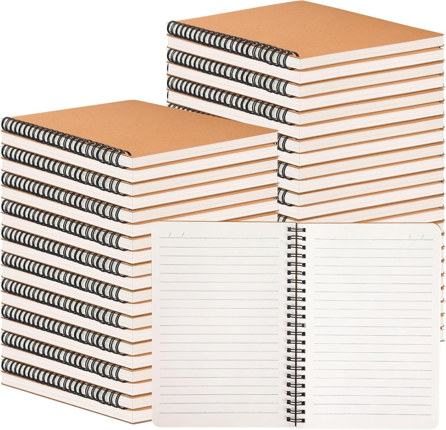 miikoul 100 Packs A5 Spiral Lined Notebooks, Kraft Paper Cover, 8.3"×5.5", 60 Sheets/120 Pages, Ruled Notebooks Bulk, Hardcover Journal Notepad Travel Notebooks for Office and Back to School Supplies