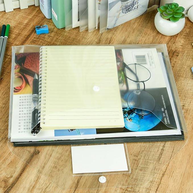 NACHLYNN 18 Pack Plastic Envelopes Plastic Folders With Snap Closure, A4 Size Clear File Envelopes with Label Documents Folders Organizers for Home Work Office Organization