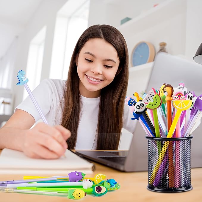 SAIWEILAI ONLINE 100 Pieces Kawaii Pens Cartoon Fun Pens Cute Animal Dinosaur Pen Black Gel Ink Writing Pen for Students Home Office School Supplies,50 Styles