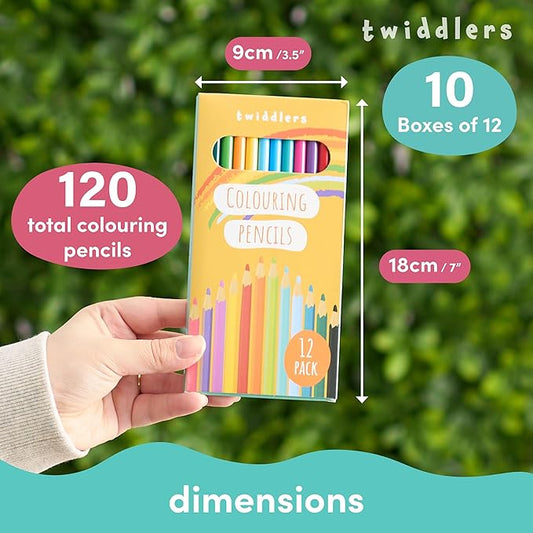 THE TWIDDLERS 10 Pack of 12 Colored Pencils Bulk, 120 Count, Pre-sharpened Mini Coloring Pencils for Kids, Back to School Supplies for Teachers, Classroom Prizes, Party Bag Fillers