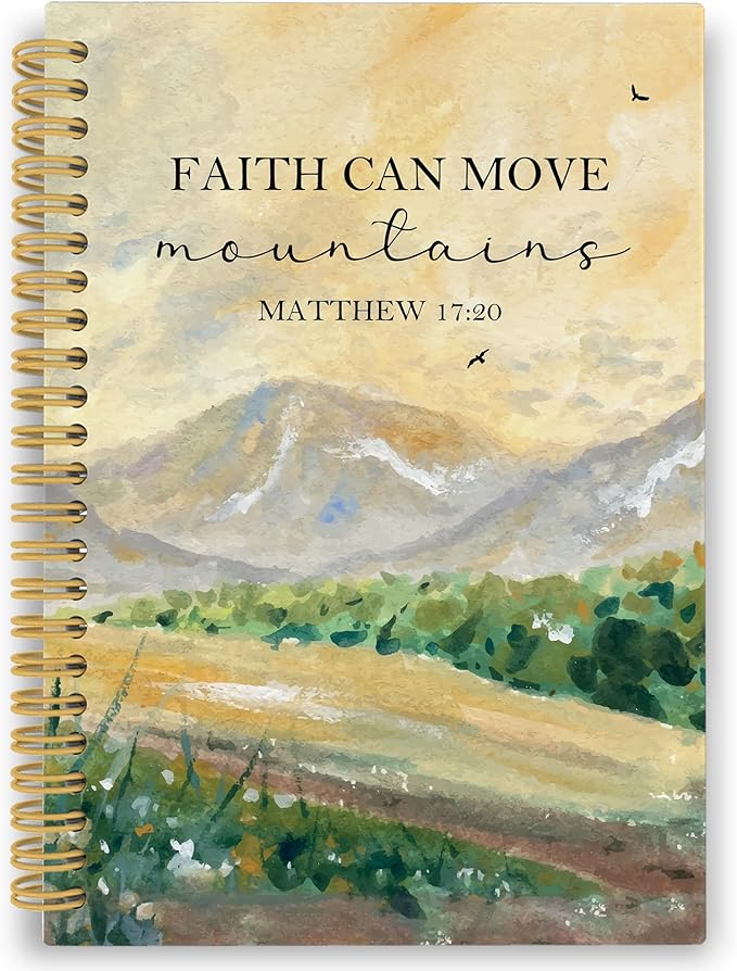 Faith Can Move Mountains Christian Spiral Notebook, Bible Journaling Notebooks for Women Men, Religious Hardcover Journals for Office 160 Pages 5.5 x 8.3 Inch, Christian Gifts for Women Faith