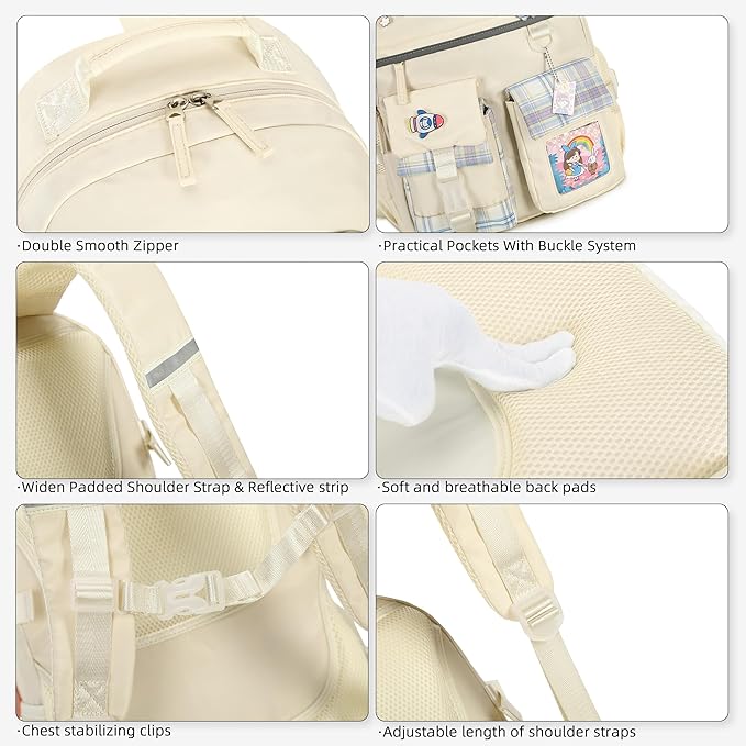 Hey Yoo Cute Backpack for School Backpack for Girls Backpack with Lunch Box Bookbag Set Kids Backpacks for Teen Girls