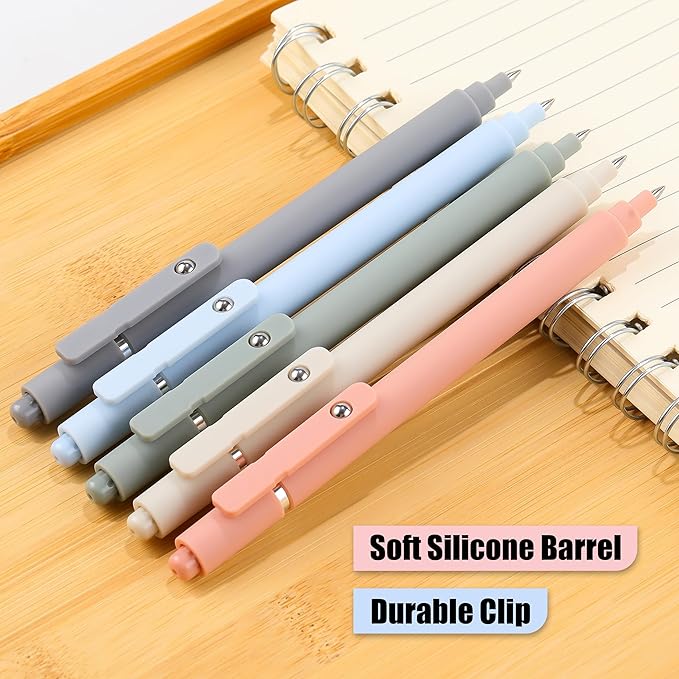 RIANCY Gel Pens, 0.5mm Black Ink Quick Dry Ball Point Pens, Fine Point Smooth Writing Retractable Pens, Cute Aesthetic Gifts Set for Men Women Journaling, Office School Stationery Supplies Pack of 5