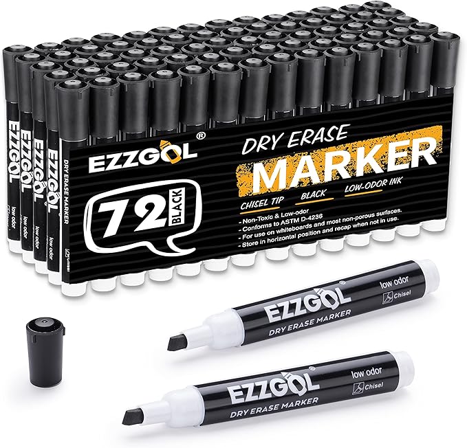 Dry Erase Markers Bulk, 72 Pack Black Low Odor Whiteboard Markers